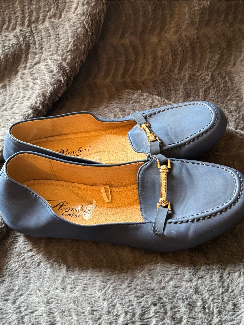 Ambu Comfort Slip-On Loafers in Slate Blue with Gold Accent